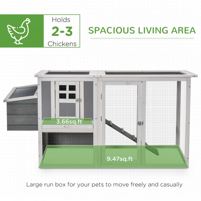 Pawhut 64\" Wooden Chicken Coop, Outdoor Hen House Poultry Cage With Outdoor Run, Nesting Box, Remova
