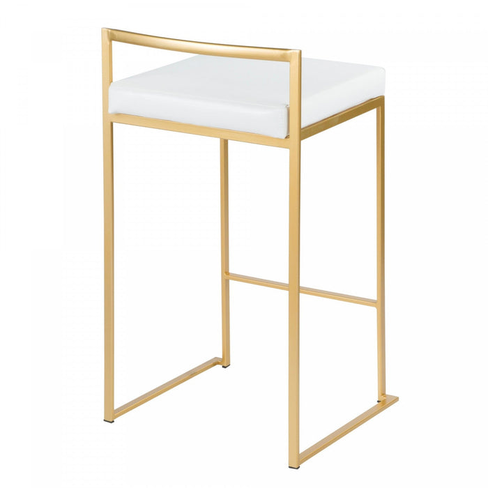 LumiSource Fuji White Faux Leather Contemporary Counter-Height Stool - Set of 2