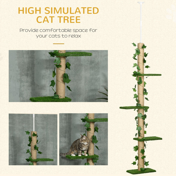 Pawhut 4-tier Floor To Ceiling Cat Tree, Height(80-95inches)adjustable, Tall Cat Tower W/ Anti-slip 