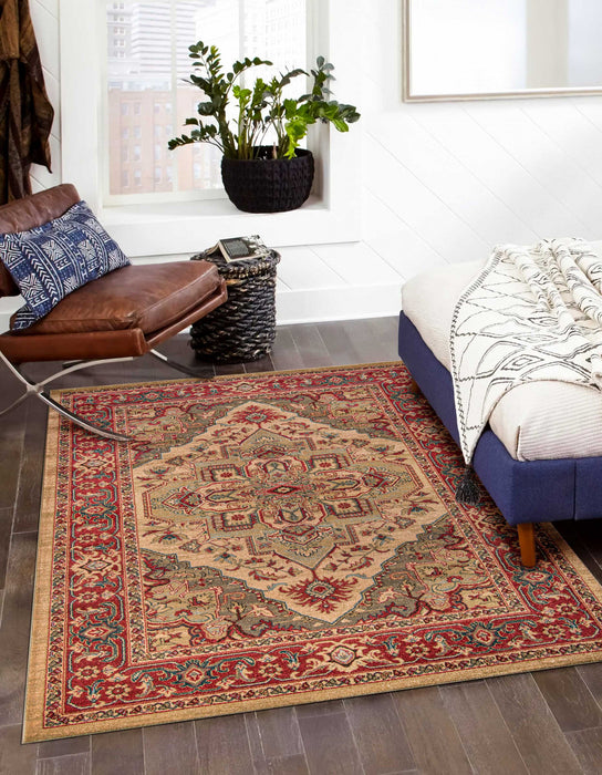 Lux Traditional 3'11\" x 5'7\" Area Rug in Ivory Indoor Area Rug 