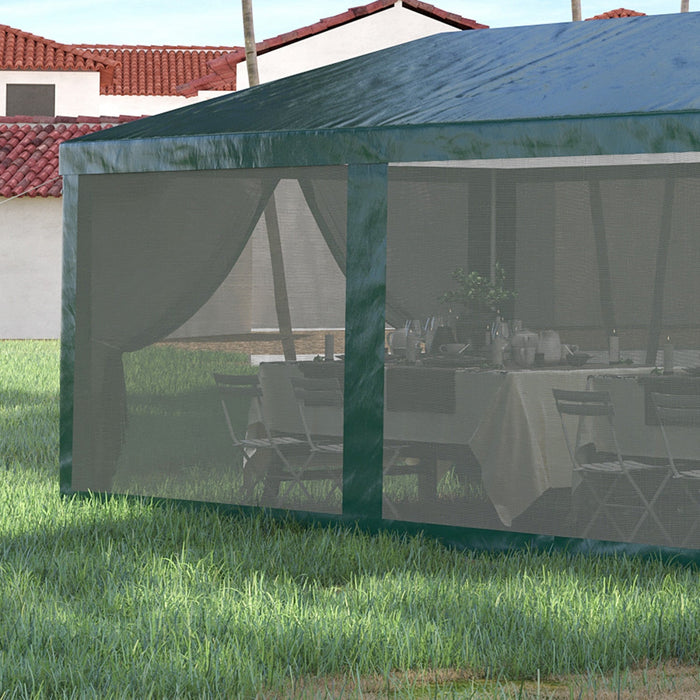 Outsunny 10' X 28' Party Tent Outdoor Canopy Garden Sun Shade With 8 Mosquito Mesh Netting And Zippe