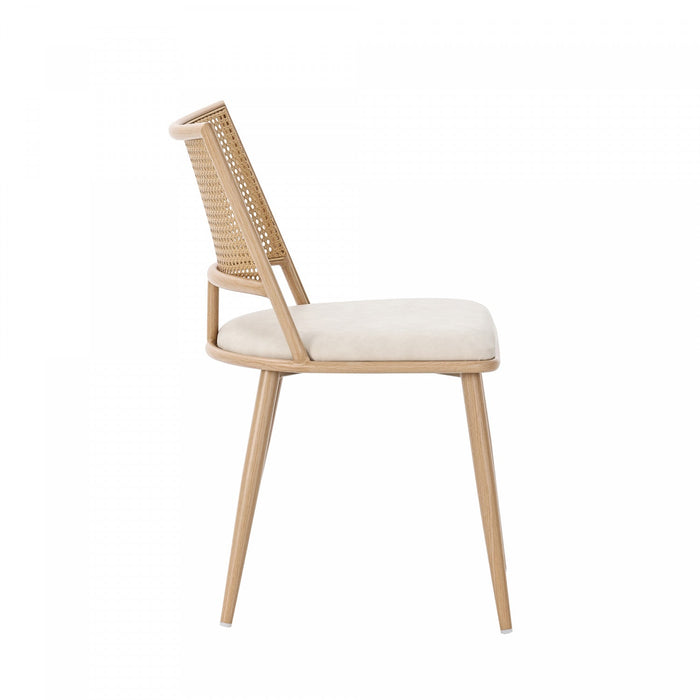 Oliver Modern Dining Chairs with PU Upholstered and PE Rattan Backrest Set of 4,Beige  