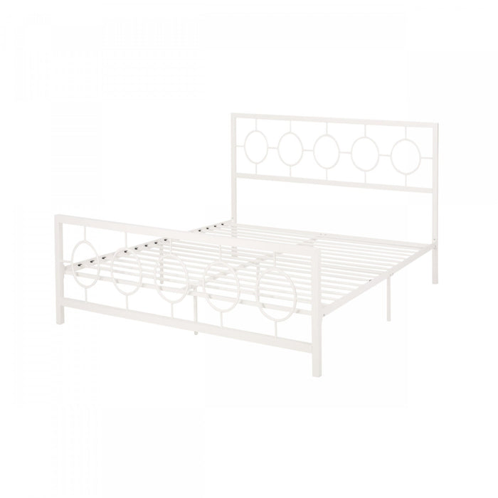 Robert Metal Construction Bed Frame With Circular Design Headboard And Footboard,king Size,white King Bed 