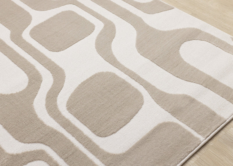 Leopold Modern Mid-Century Beige Cream Area Rug - 6'7\" x 9'6\"