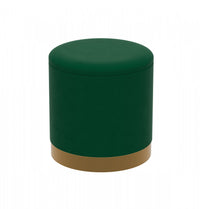 Velvet Cylinder Ottoman – Forest Green Upholstered Seat With Gold Metal Base 