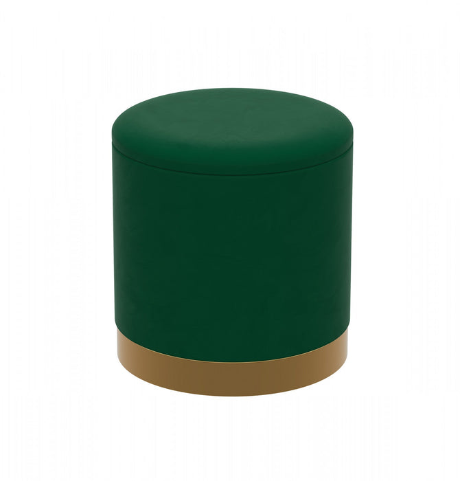Velvet Cylinder Ottoman – Forest Green Upholstered Seat With Gold Metal Base 