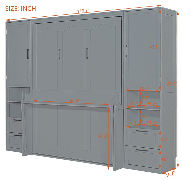 Joyce Closet Queen Murphy Bed With Drawers And Shelves - Grey 