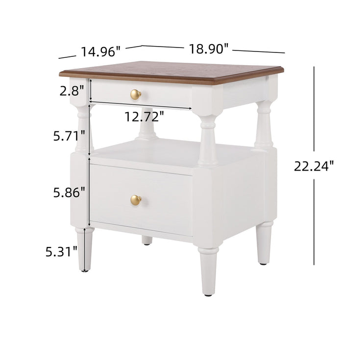 Emma 2-Drawer Wooden Bedroom Nightstand with Non-Slip Feet, Milk White  