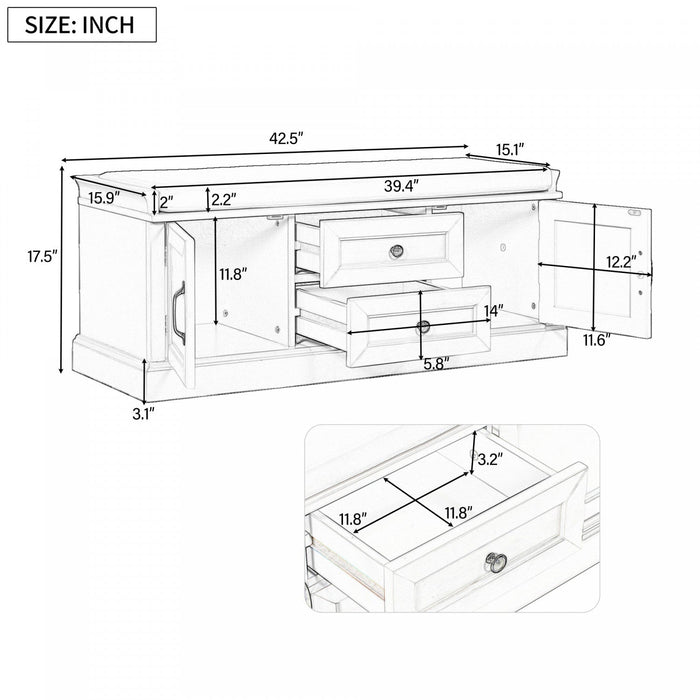 Boyce Solid Wood Storage Bench With 4-door Shoe Cabinet With Cushion -Espresso 