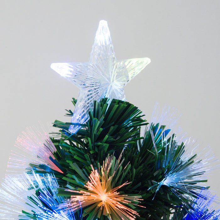 Homcom 4ft Pre-lit Optic Fiber Artificial Christmas Tree With Top Star, 130 Branch Tips And Led Lights