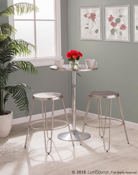 LumiSource Bistro Contemporary Adjustable Round Bar Dining Table - Silver