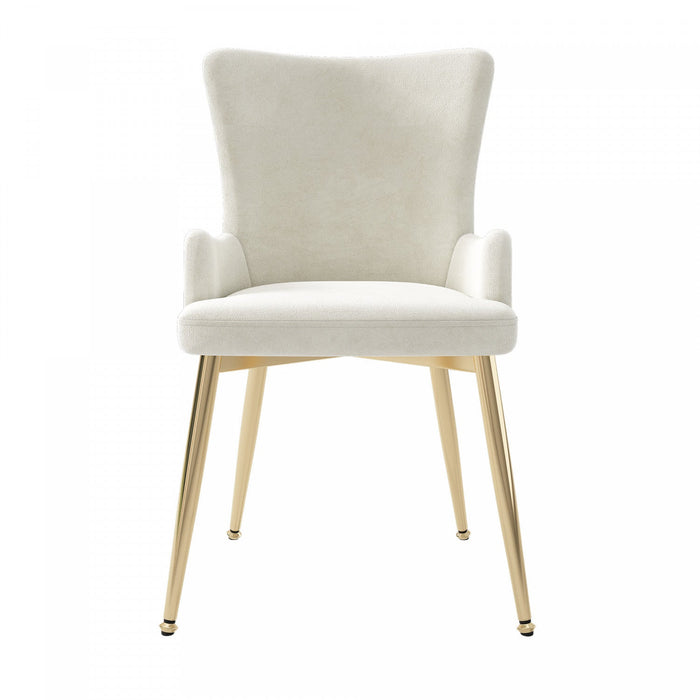 Luna Velvet Dining Chairs with Tufted Upholstered and Gold Metal Legs Set of 2, Beige  