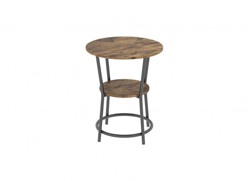 End Table With 1 Shelf - Brown Reclaimed Wood Top With Black Metal 