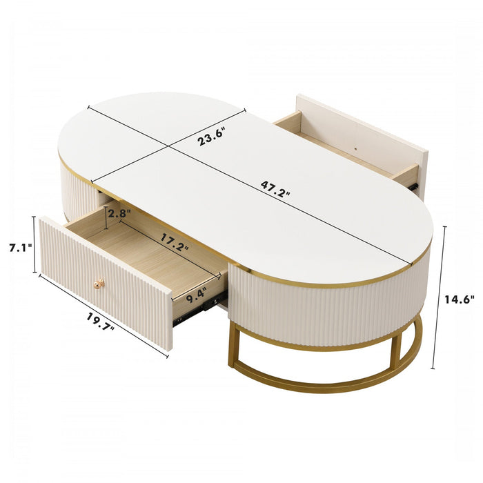 Edison 47.2\" Oval Engineered Wood Coffee Table With Storage Drawers - White 