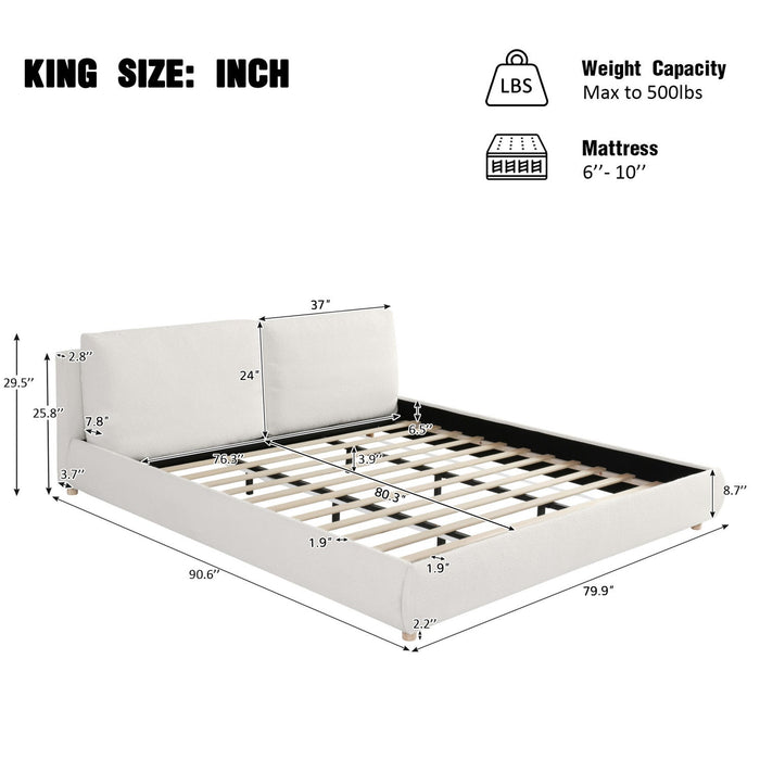 Ava Upholstered Bed with Loop-Pile Fabric,King Size - Light Beige 