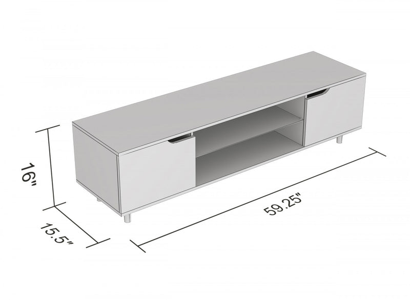 59” TV Stand With 2 Shelves and 2 Black Doors - Dark Grey Wood 