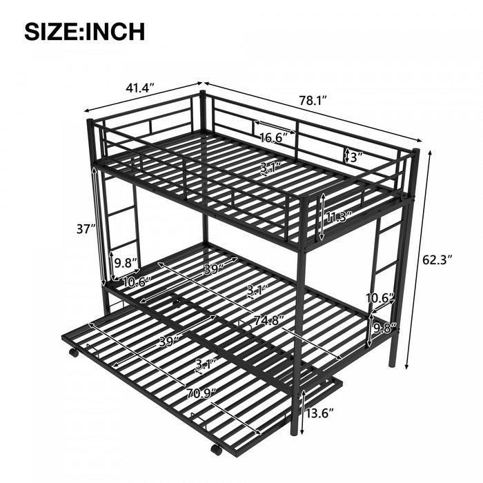 Tammy Space-saving Metal Twin Over Bunk Bed With Trundle - Black 