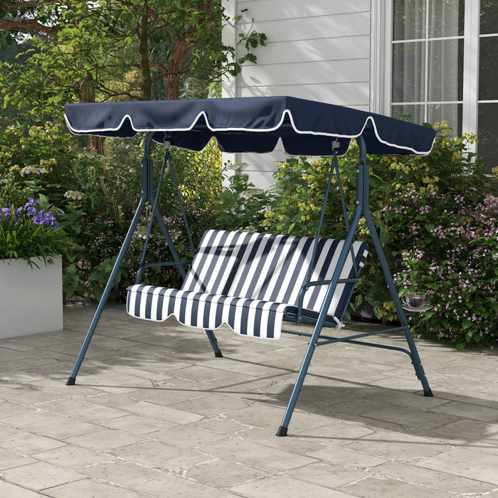 Outsunny 3-seat Patio Swing Chair With Adjustable Canopy Blue And White