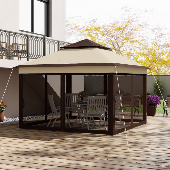 Outsunny 10.7 X10.7 Ft Pop Up Sun Shelter With Uv30+ Roof Cover, Beige