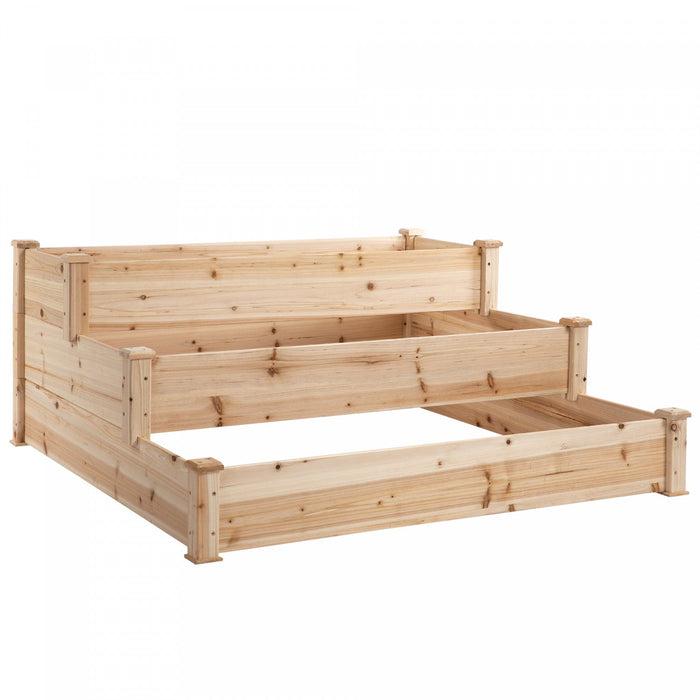 Outsunny 49''x49\"x22\" 3-tier Raised Garden Bed Wooden Planter Kit Elevated Plant Box Stand For Yard 