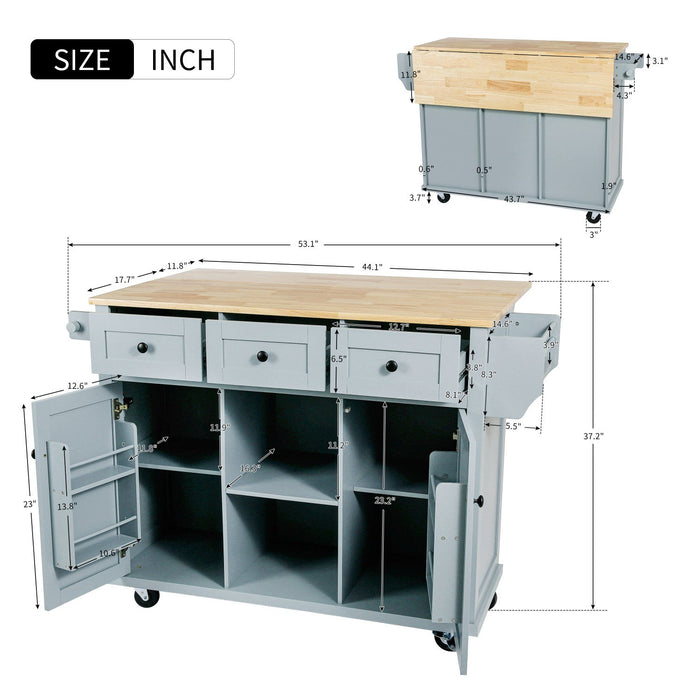 Margery Rubberwood Kitchen Cart With Drop-leaf Countertop And Storage Racks - Blue 