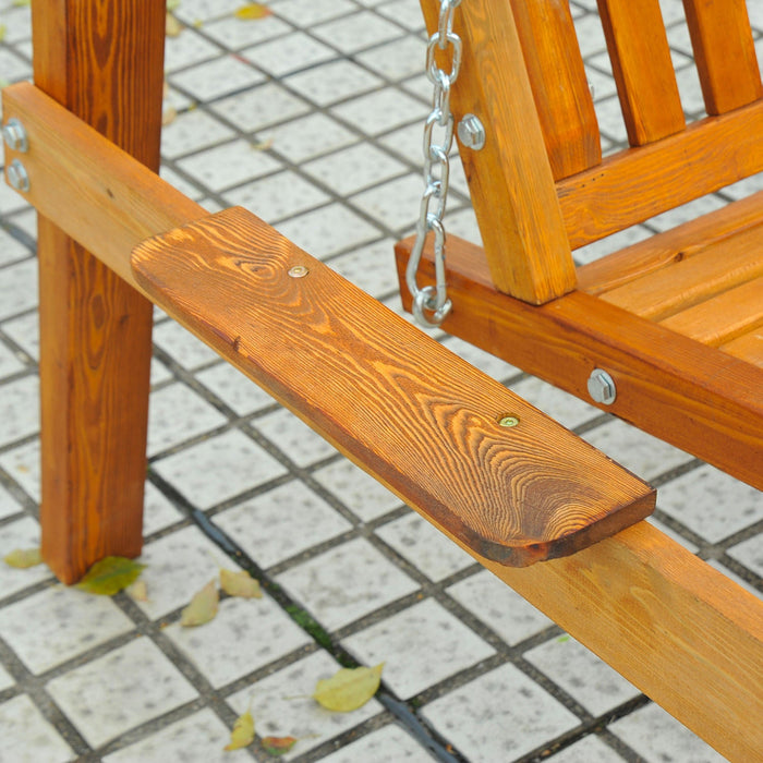 Outsunny 65\" Patio Swing Chair With Canopy Outdoor Wooden Swing Bench Hammock For Garden, Poolside, 