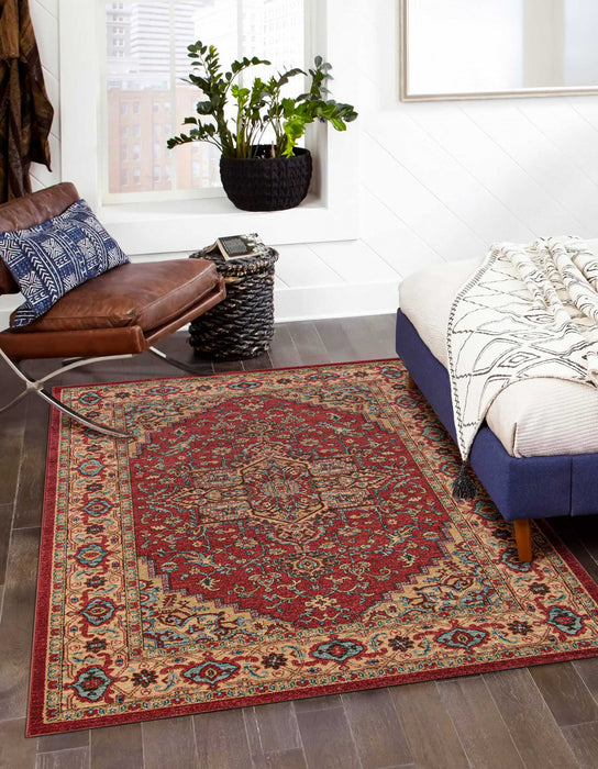 Elara Traditional 9'3\" x 12'6\" Area Rug in Red Indoor Area Rug 