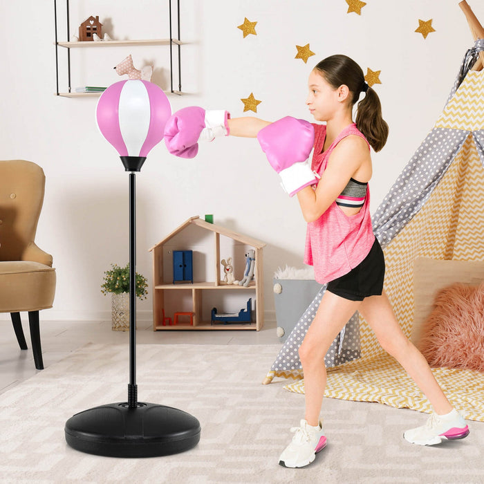 Costway Kids Punching Bag Toy Set Adjustable Stand Boxing Glove Speed Ball With Pump Pink
