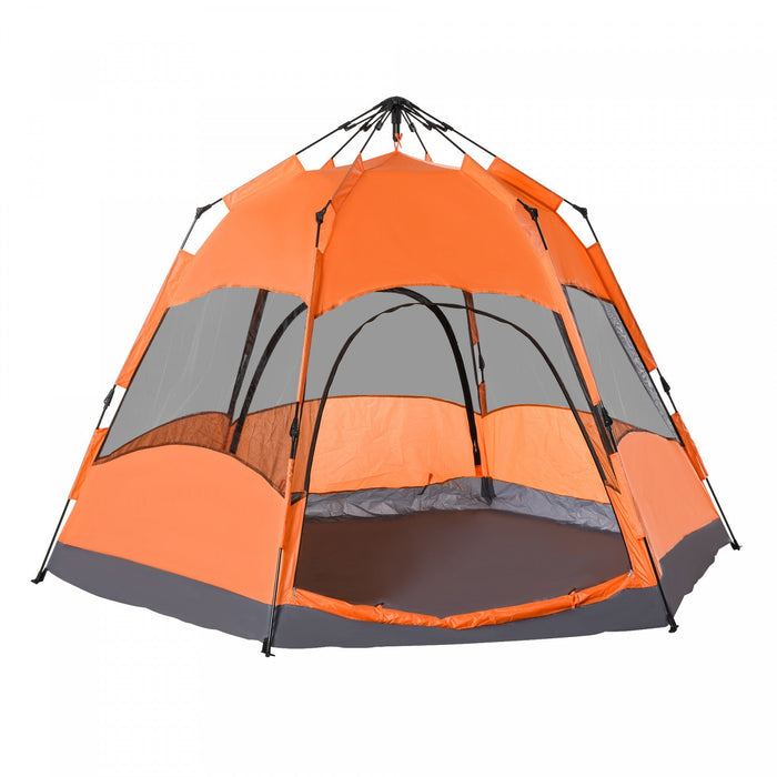 Outsunny Hexagon Double Layer Easy Pop Up Camping Tent 4-6 Person Portable Folding Dome Shelter Hiki