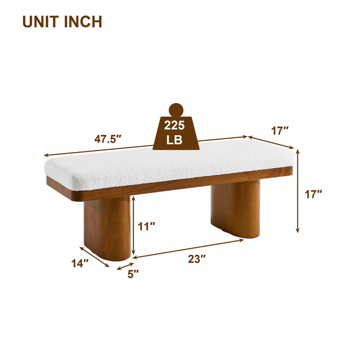 Olivia 47.5\" Wood Bed Bench Ottoman with Teddy Velvet Upholstery and Wooden Legs,Brown  