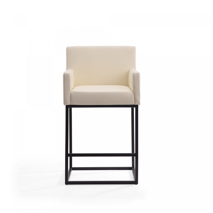 Ambassador Mid-Century Modern Metal Upholstered Counter Stool in Cream - Set of 2 Bar Stool 
