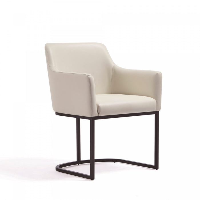 Serena Modern Metal Vegan Leather Armchair in Ivory - Set of 2 Dining Chair 