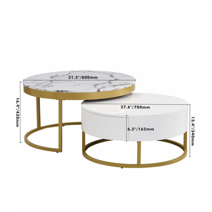 Herman 31.5\" Modern Nesting Coffee Table With Storage Drawers - White 