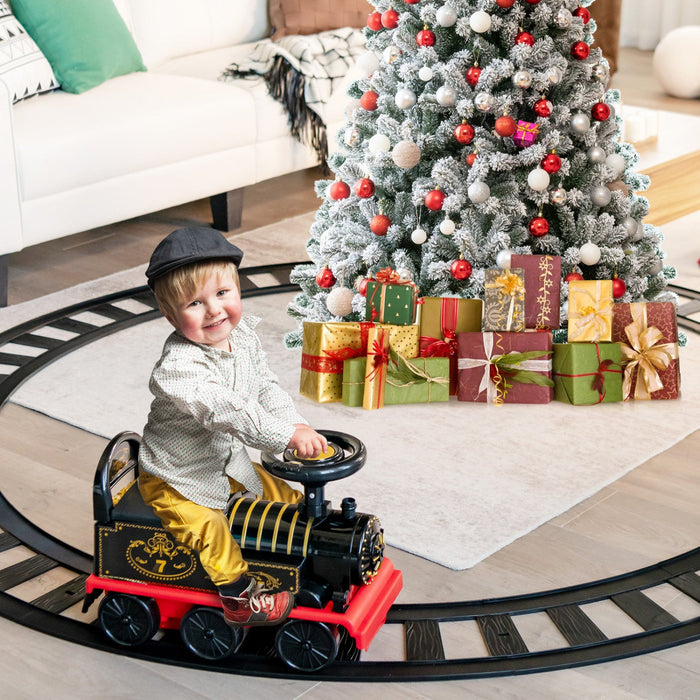 6v Electric Kids Ride On Train Motorized Train Toy W/ Track & 6 Wheels Black