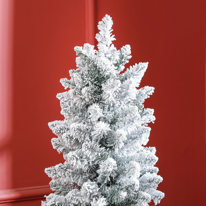 Homcom 5 Foot Snow Flocked Artificial Pencil Christmas Tree With Lights