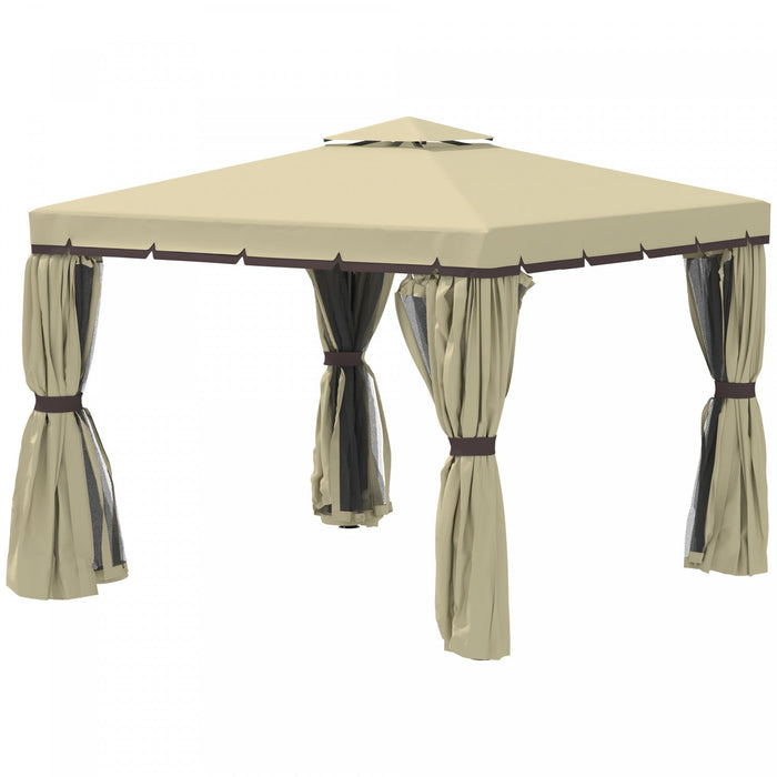 Outsunny 10' X 10' 2-tier Patio Gazebo With Mesh Sidewalls, Beige