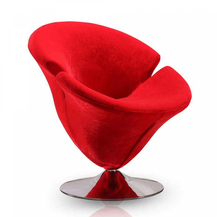 Tulip Modern Velvet Swivel Lounge Chair in Red - Set of 2 