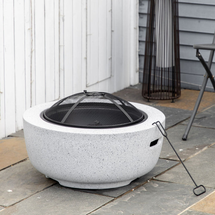 Outsunny 24\" Outdoor Fire Pit With Stone Effect, Wood-burning Firepit Fireplace With Spark Screen An