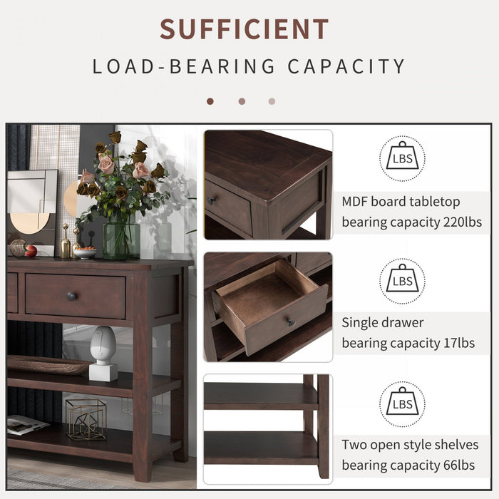 Wendy Solid Wood Console Table With 3 Drawers And 2 Open Shelves,espresso Accent Cabinet 