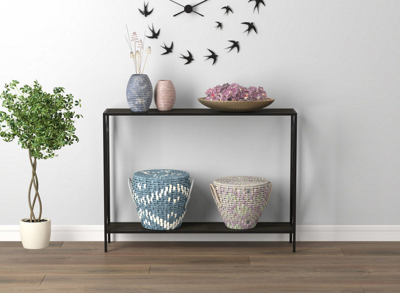 40” Console Table With 1 Shelf - Dark Grey Wood Black Metal Base 