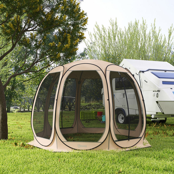 Outsunny 11' X 11.5' Screen Tent, Pop Up Gazebo With 2 Doors, Beige