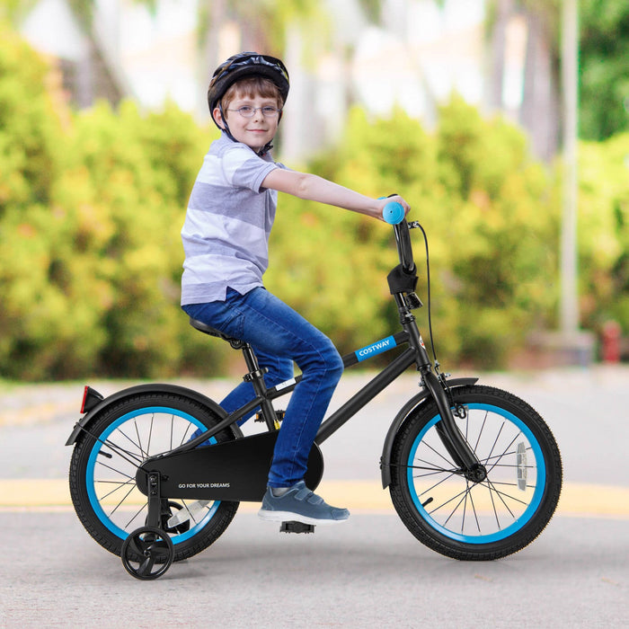 Costway 16" Kids Bike With Adjustable Saddle Handlebar Removable Training Wheels Handbrake Black