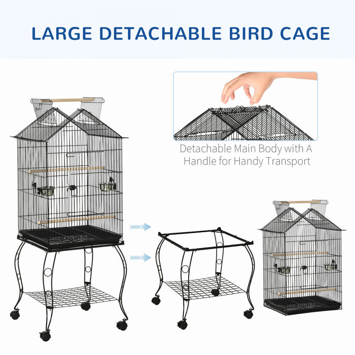Pawhut Bird Cage 57 Inch Flight Cage For Cockatiel, Conure With Rolling Stand, Pull Out Tray, Storag