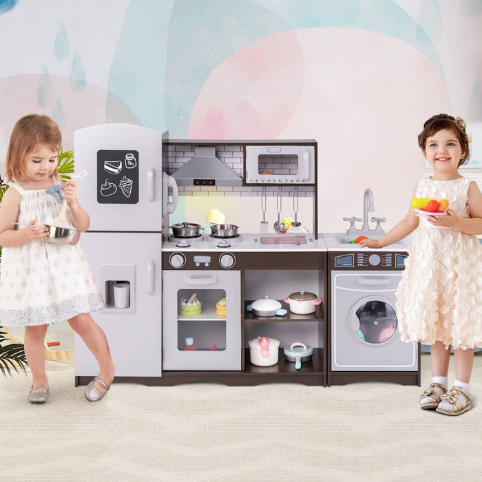 Costway Kids Kitchen Playset With Realistic Lights & Sounds Ice Maker Stoves Sink Oven