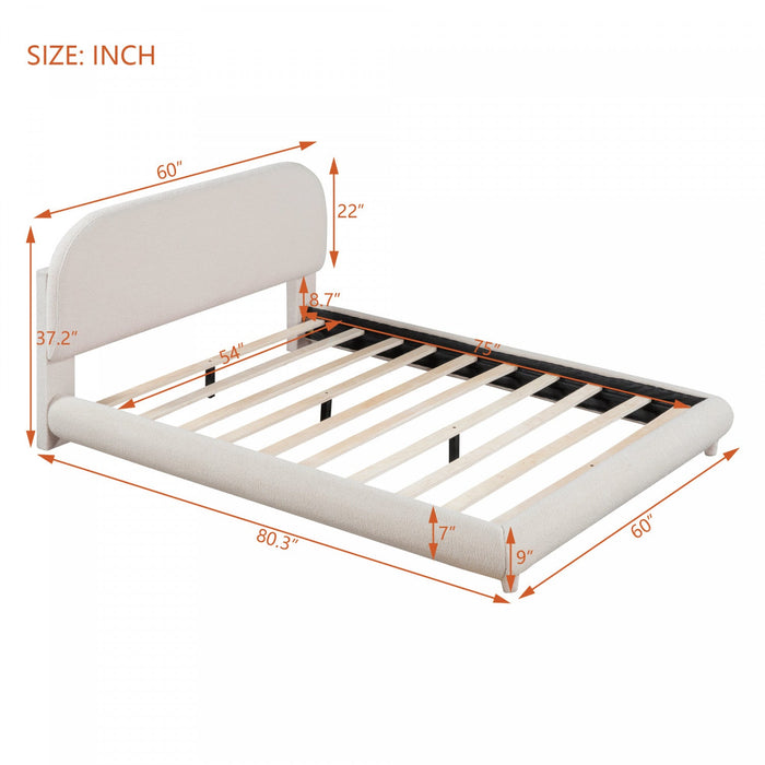 Sophie Teddy Fleece Upholstered Platform Bed with Soft Fabric and Sturdy Frame,Full Size,Beige Full Bed  