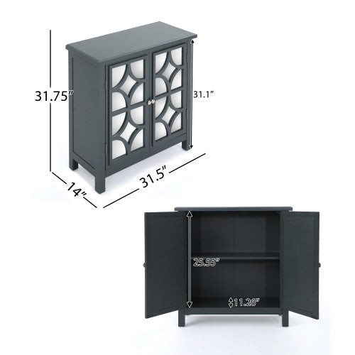 Joyce Solid Firwood Double Door Cabinet With Mirrored Finish,charcoal Grey Accent Cabinet 