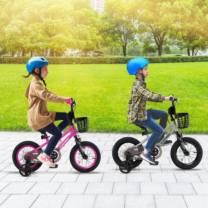 Costway 16" Kid's Bike With Training Wheels Adjustable Handlebar & Seat Handbrake Silver