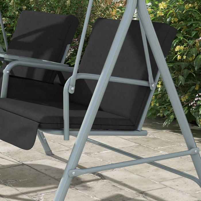 Outsunny 2-seat Patio Swing Chair With Adjustable Canopy, Centre Table