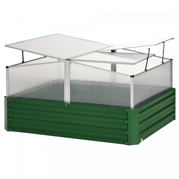 Outsunny 49.6\" X 42.1\" X 26.6\" Galvanized Raised Garden Bed With Greenhouse, Steel Planters For Outd