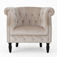 Akira Velvet Fabric Chair With Button Tufted And Nailhead Trim - Champagne